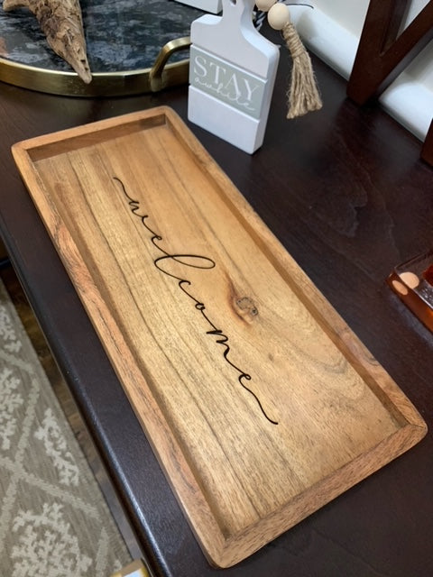 Welcome Acacia Tray