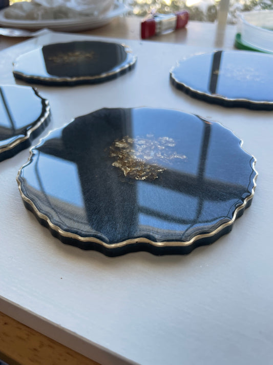 Gray + Gold Resin Coasters