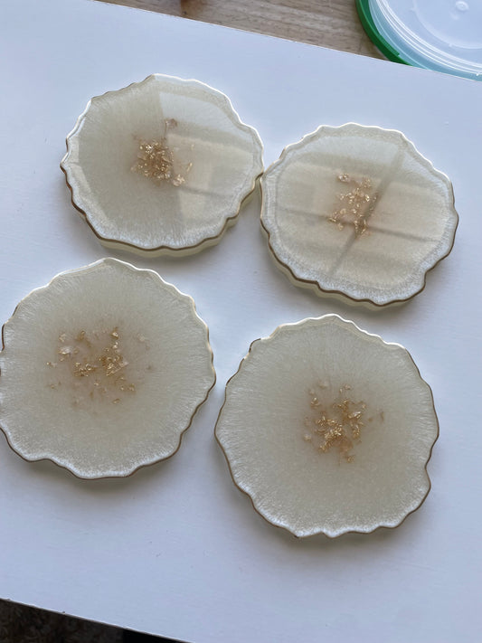 White Pearl and Gold Resin Coasters
