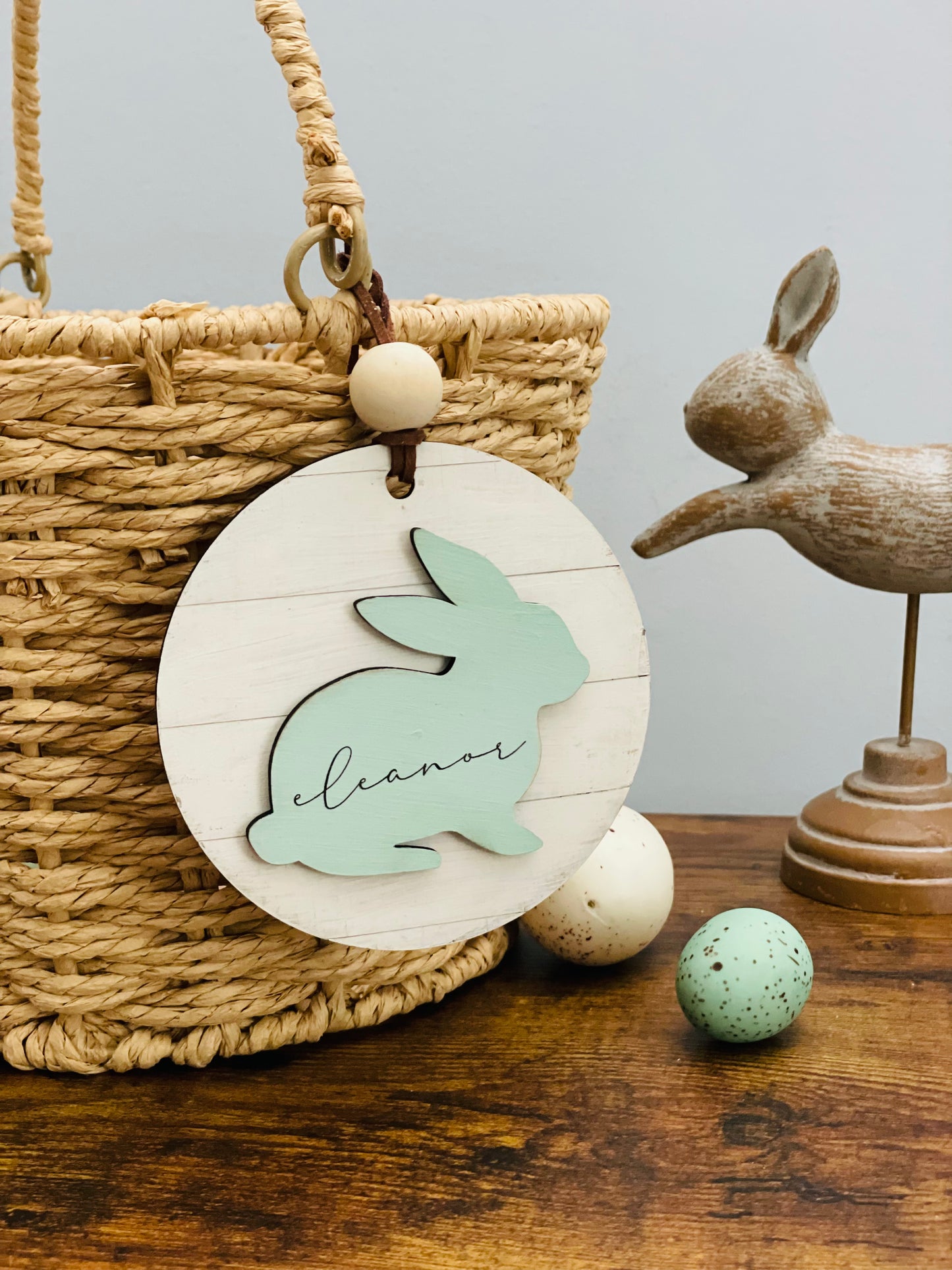 Personalized Bunny Shiplap Easter Basket Tag